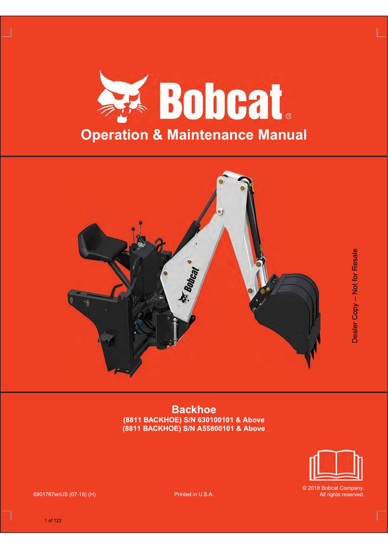 8811 BACKHOE Operation & Maintenance Manual Bobcat